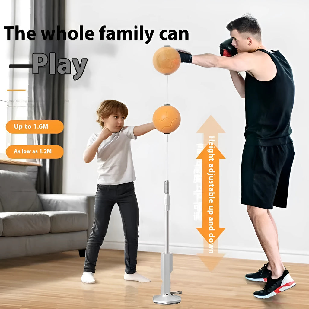 Vertical boxing reaction speed ball set with PU leather gloves in grey and orange colours