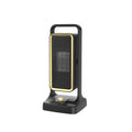 Black desktop PTC ceramic heater with knob control, measuring 14.9x11.1x33.5 cm