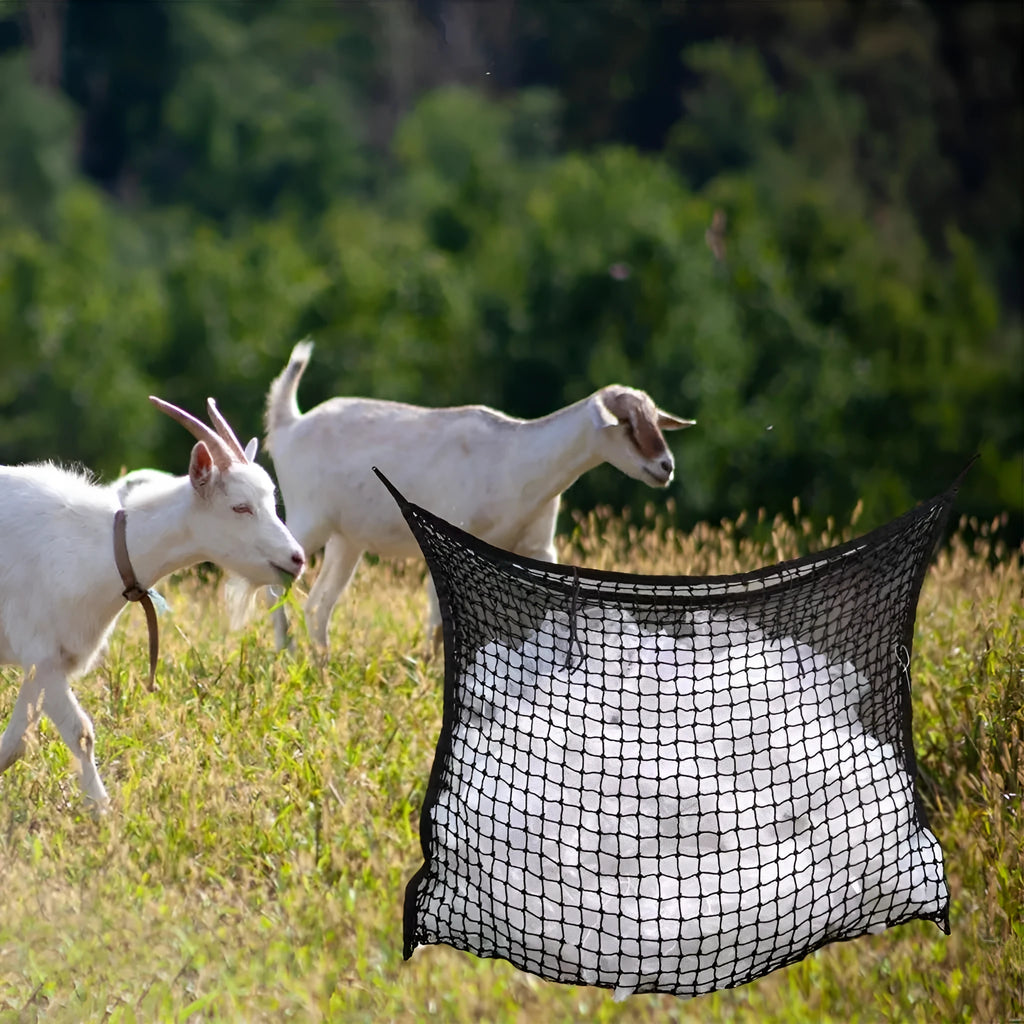 Black woven polyethylene rope hanging feeding bag for horses and cattle