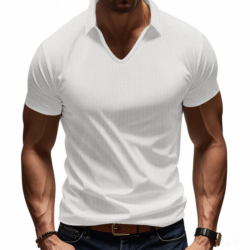 Men's loose fit V-neck short sleeve t-shirt in a light grey solid colour