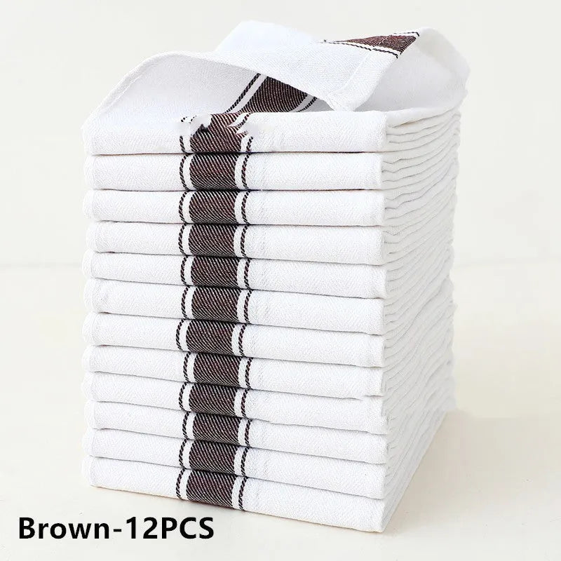Polyester cotton striped kitchen dish towels in various colours, 48x70cm size