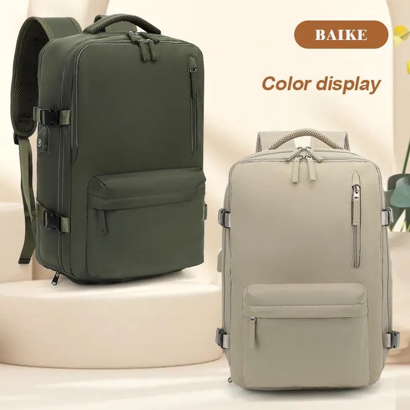 Women's large capacity oxford cloth luggage backpack with curved shoulder straps in light gray colour