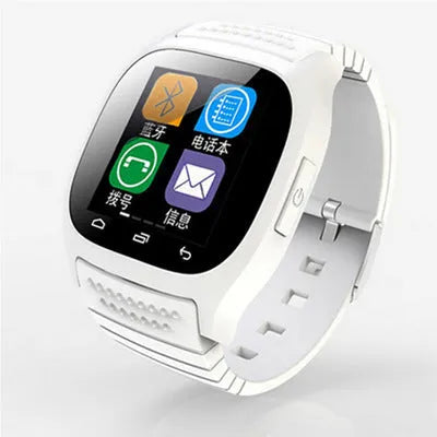 Black Bluetooth smart sports watch showing time and paired with a smartphone on a wrist.
