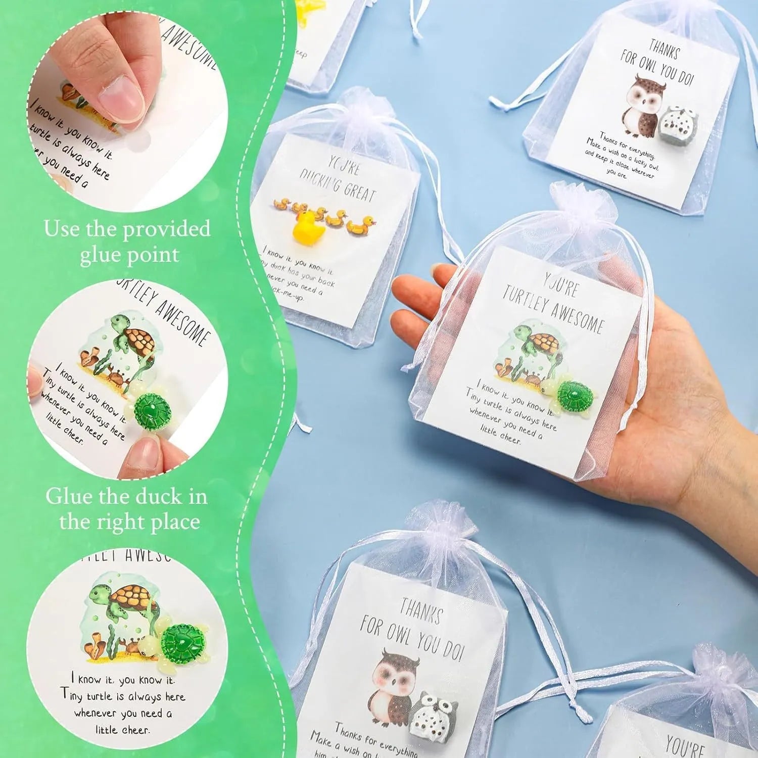 Resin greeting cards with pun designs and inspirational quotes in pocket-sized format