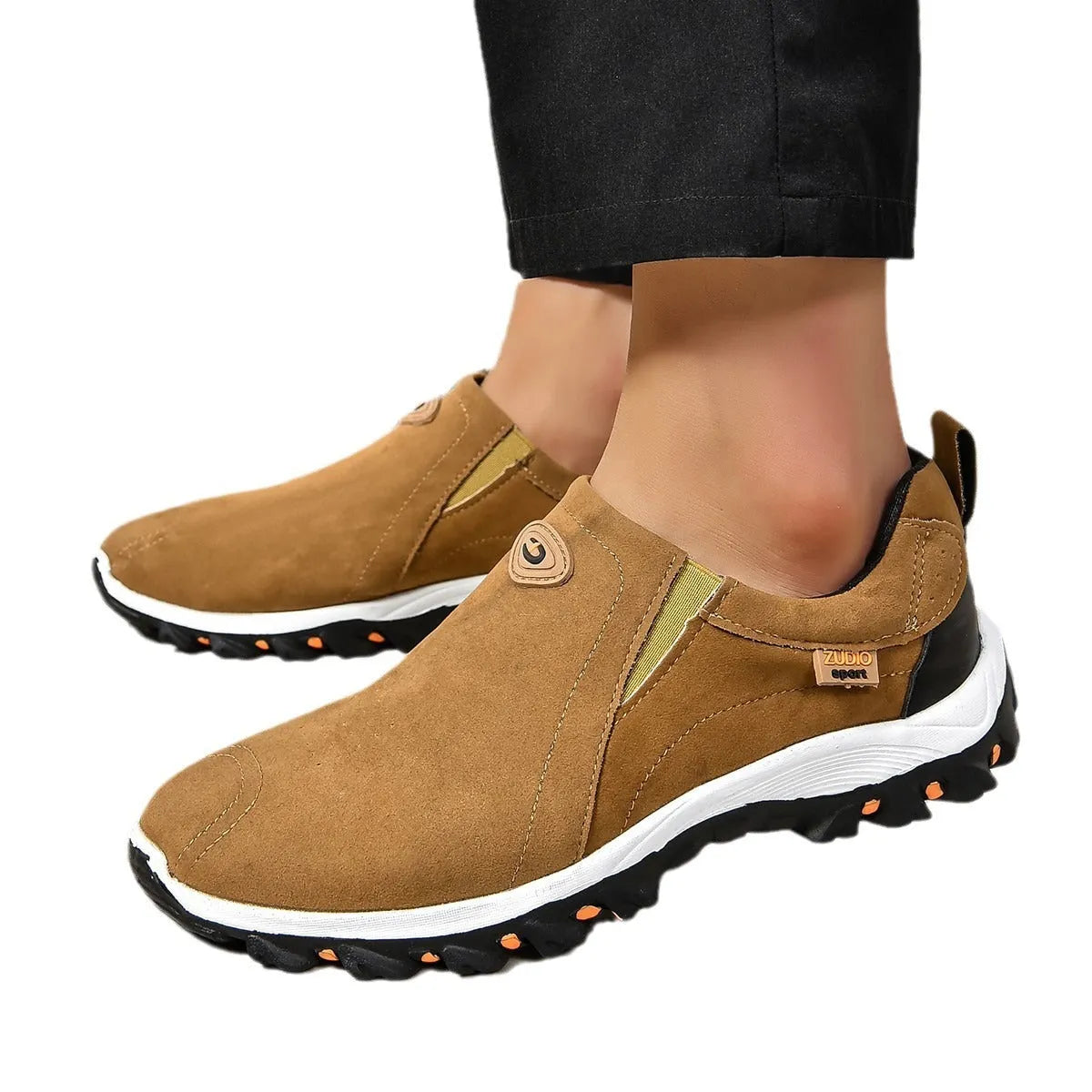 Men's round head slip-on shoe covers in various colours on a white background