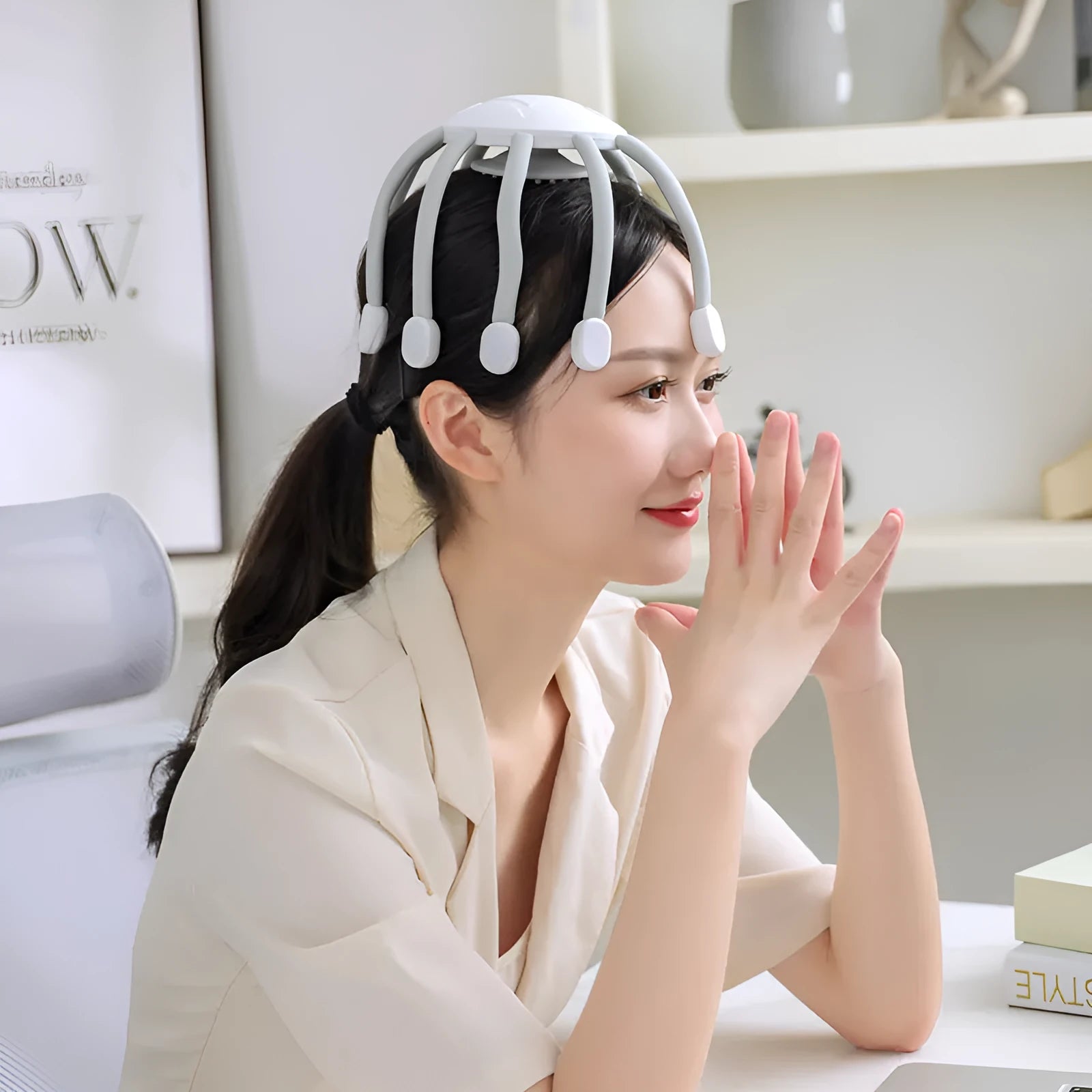 YK series USB-powered head massager showing black model with multiple massage claws