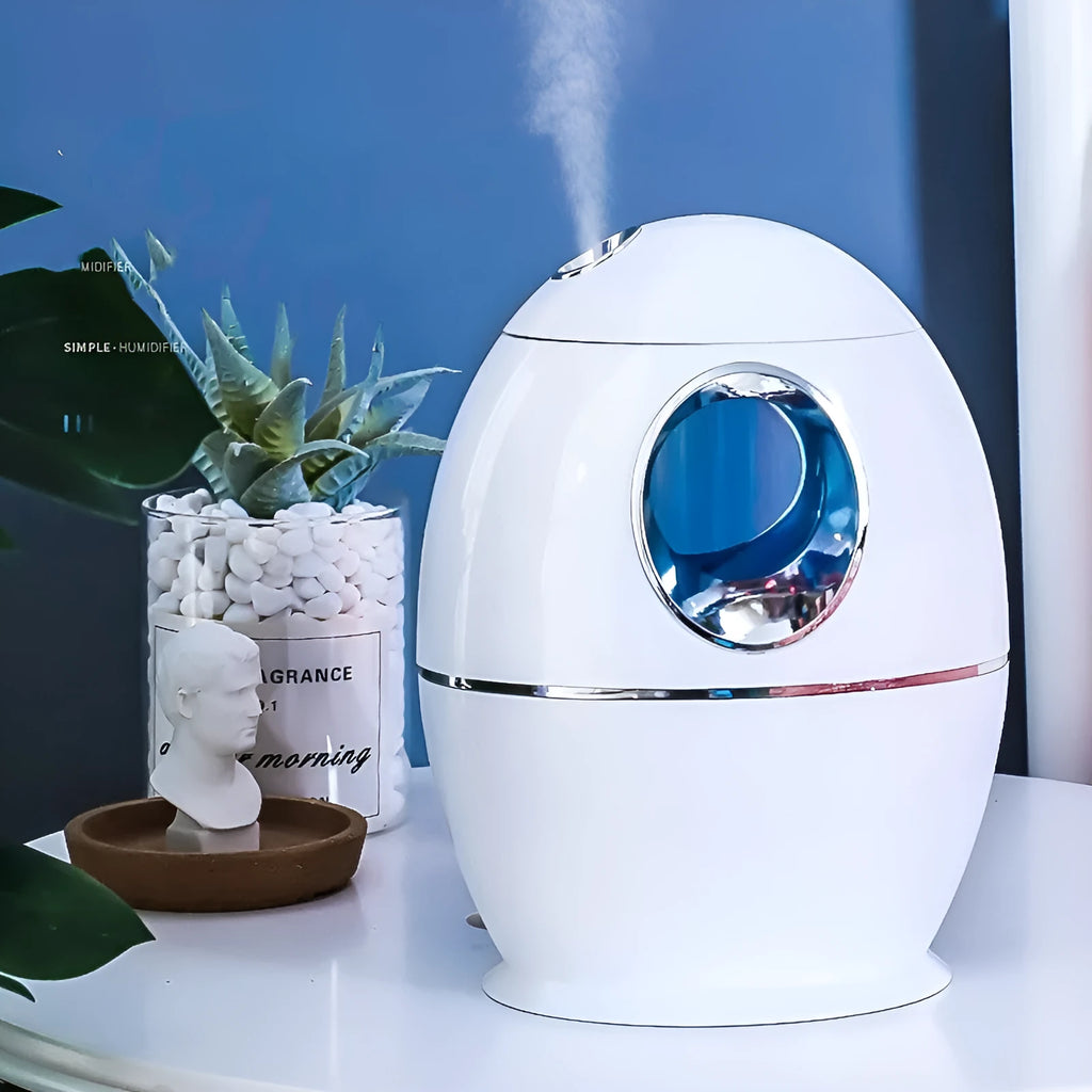 White columnar household air disinfection humidifier with USB port and mechanical controls.