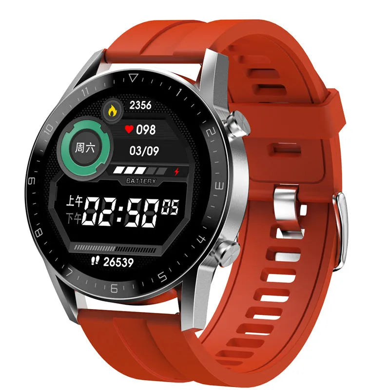 Men's multifunctional sports watch with black genuine leather strap and 1.3-inch touchscreen display