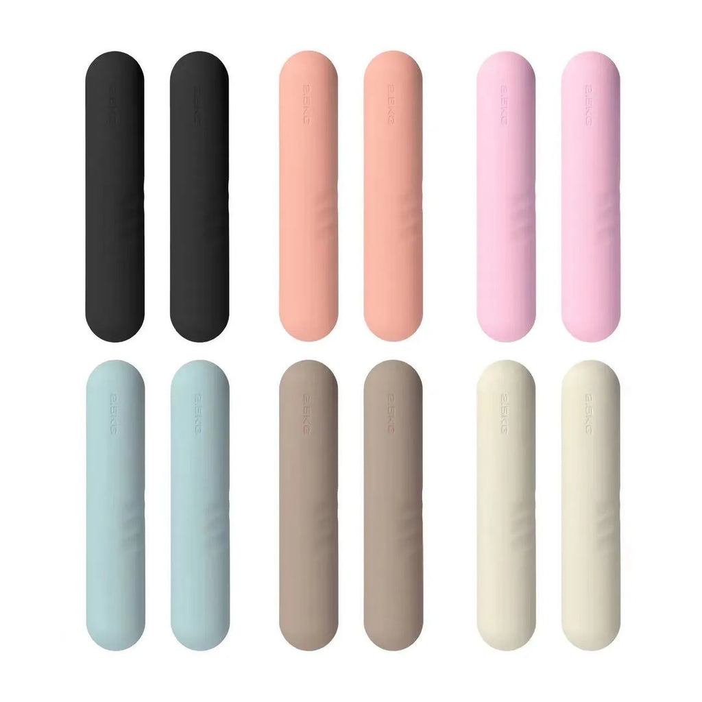 Silicone-edged hand-drawn dumbbell stick in various colours and weights for fitness training.