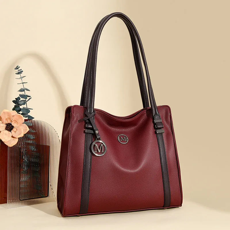 Genuine leather women's large crossbody bag in horizontal square design with double shoulder straps