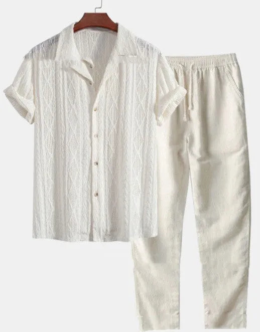 Men's loose fit milk silk summer suit with short sleeve shirt and trousers