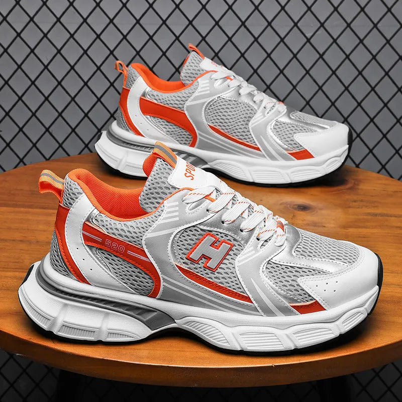 Men's casual running shoes with mesh upper and plastic sole in three colour options