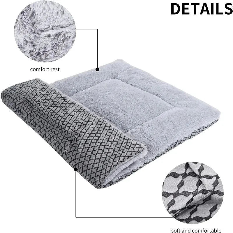 Washable plush dog bed mat and cat cushion in grey navy blue, grey, light grey, khaki, or khaki pink, sizes S M L