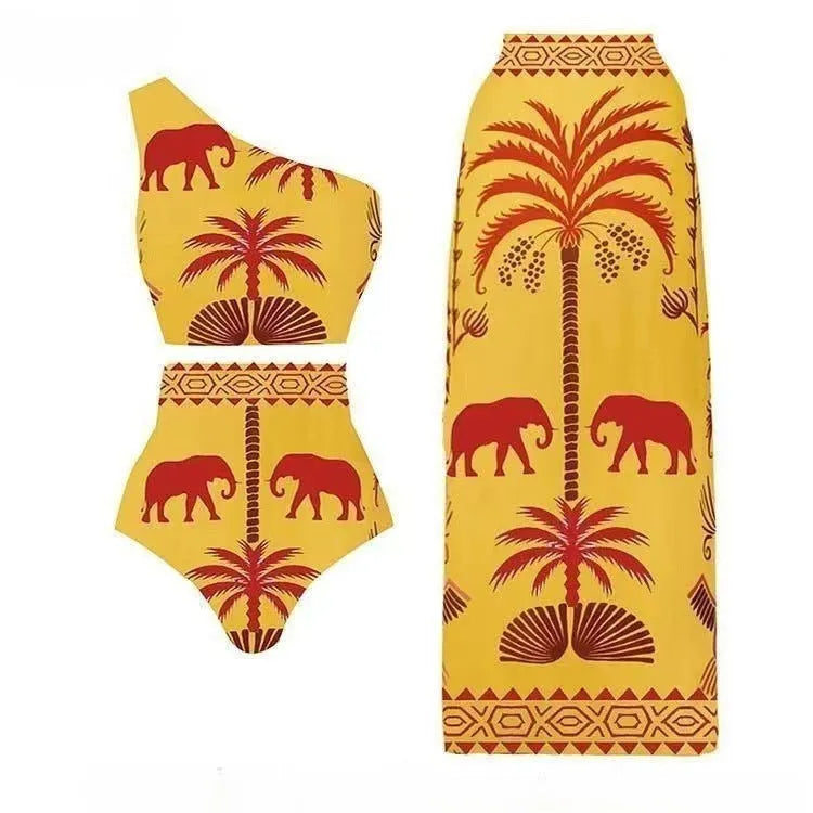 Women's black polyester one-piece swimsuit on a hanger