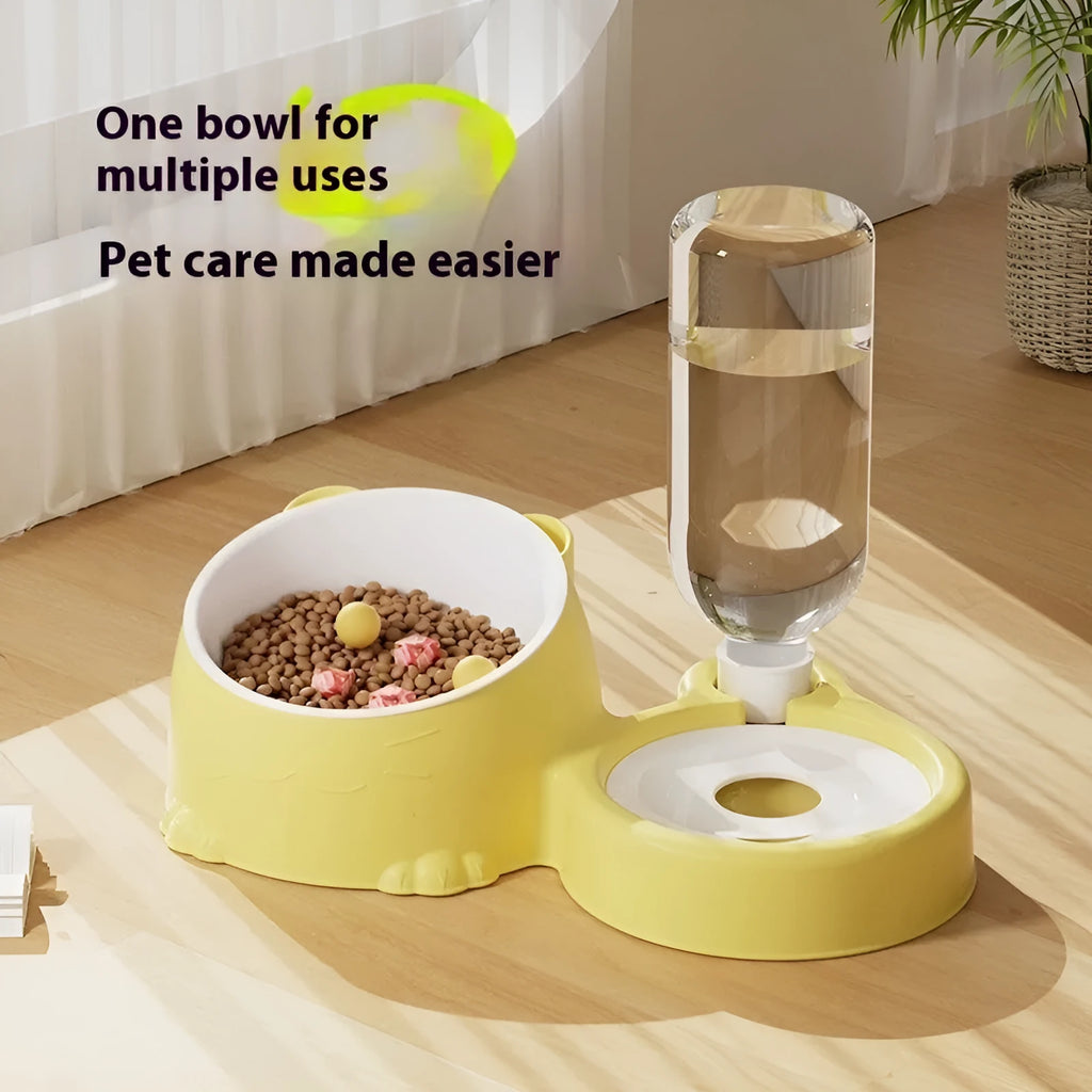 Double bowl automatic cat water fountain with stainless steel ceramic construction and plastic base