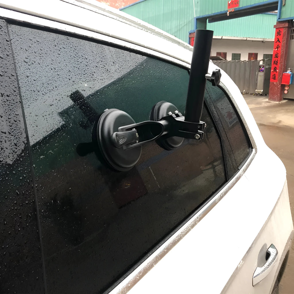 Black off-road car sucker base flagpole mount with ABS construction and glass sucker mechanism