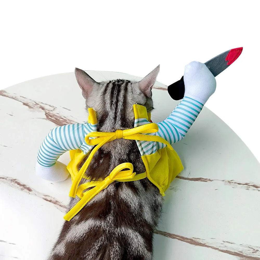 Yellow sword assassin costume for cats in polyester fabric with four size options