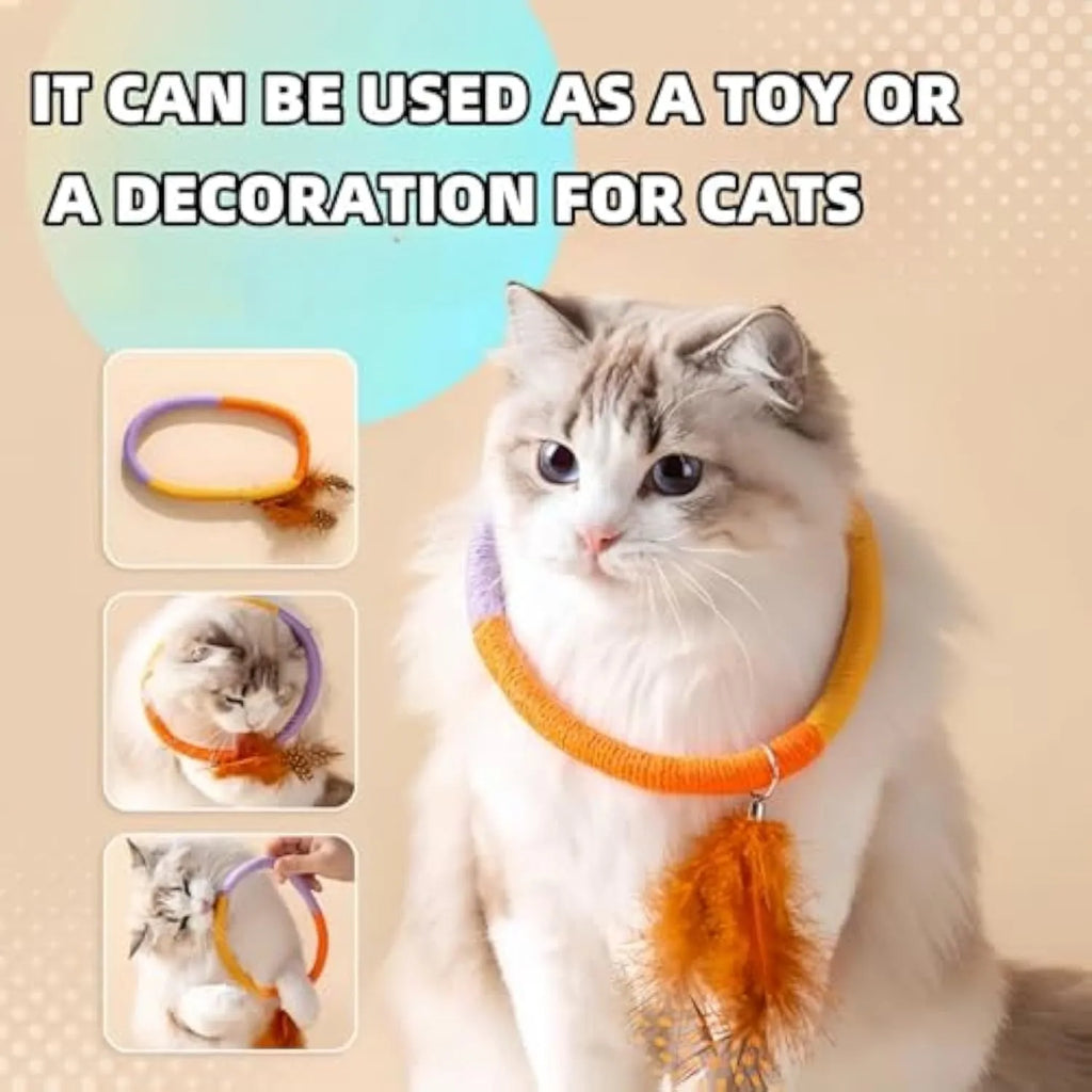 Green and purple cotton rope cat toys with feathers and catnip for interactive feline play