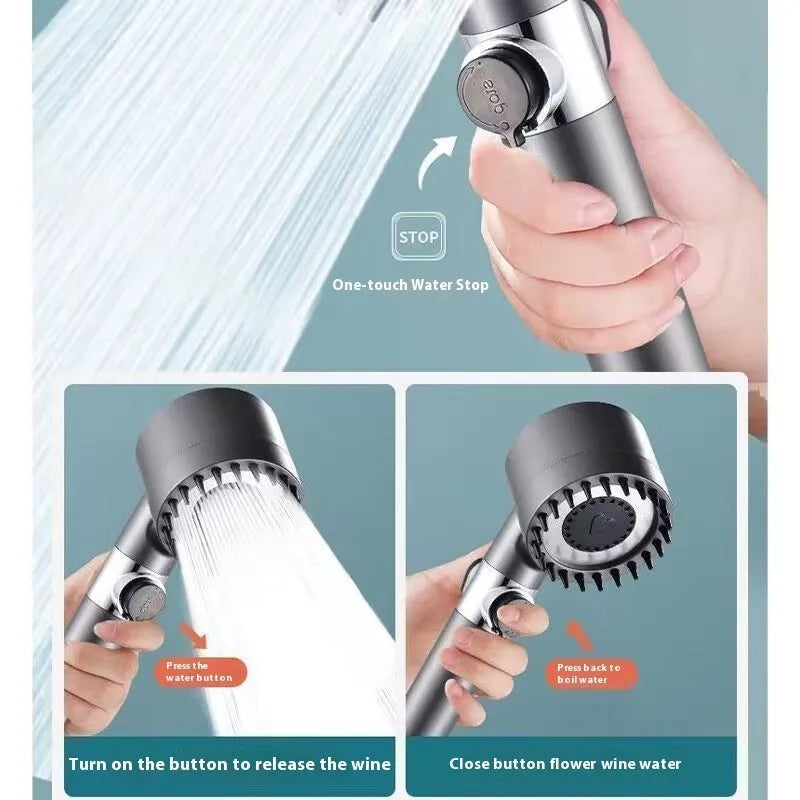Portable handheld shower head with three adjustment settings on modern simplicity design