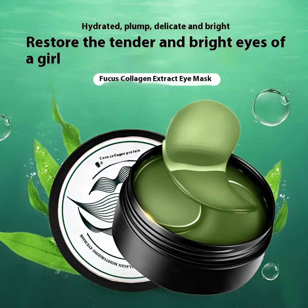 Pack of 60 green seaweed collagen essence sheet eye masks for moisturising.