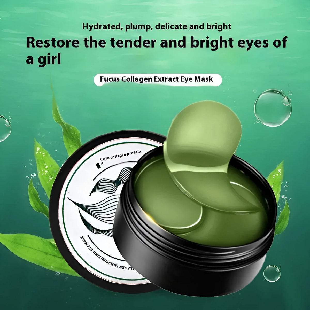 Pack of 60 green seaweed collagen essence sheet eye masks for moisturising.