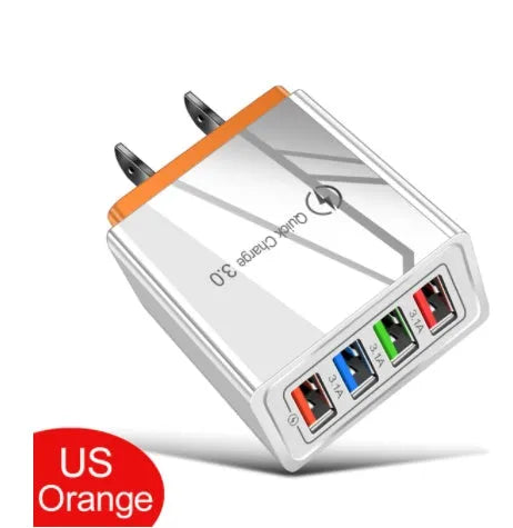 4-port USB mobile phone charger with luminous indicator light in multiple colour options