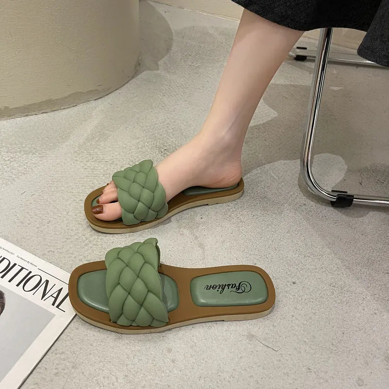 Women's casual PVC beach sandals with a thick non-slip sole, shown in white, green, orange, or black.