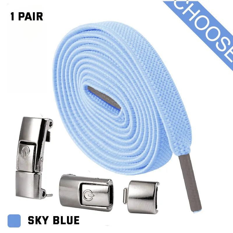 Press lock elastic no-tie shoelaces with widened 8mm flat profile in assorted colours