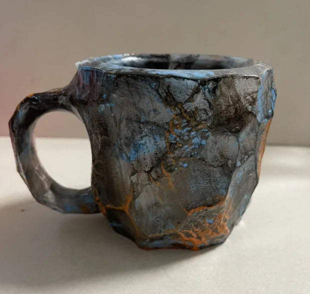Clear resin coffee mug with crystal texture and handle in assorted colours