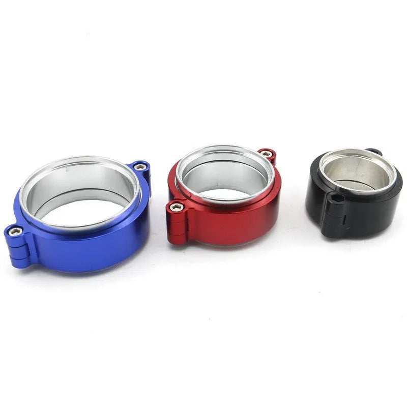 Aluminium fixed movement clamp for car exhaust modification in black, blue or red colours