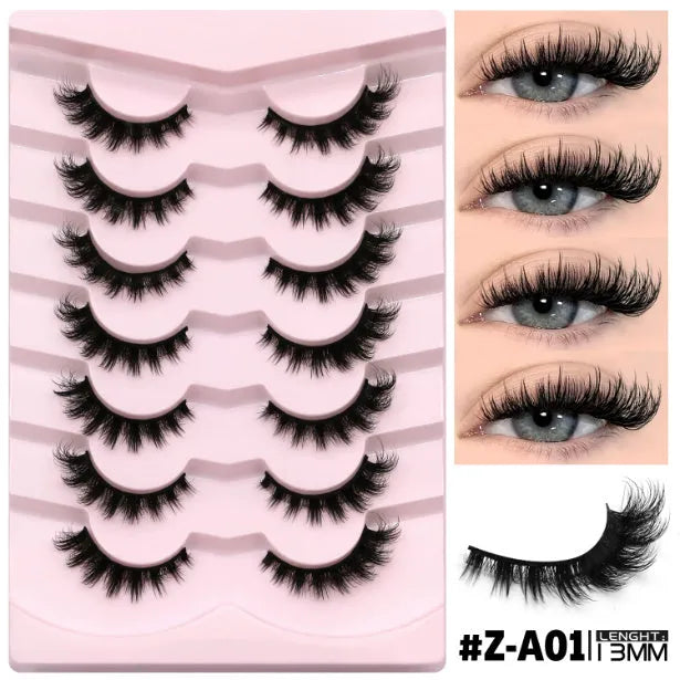 Six styles of natural false eyelashes without eyeliner in artificial fibre construction