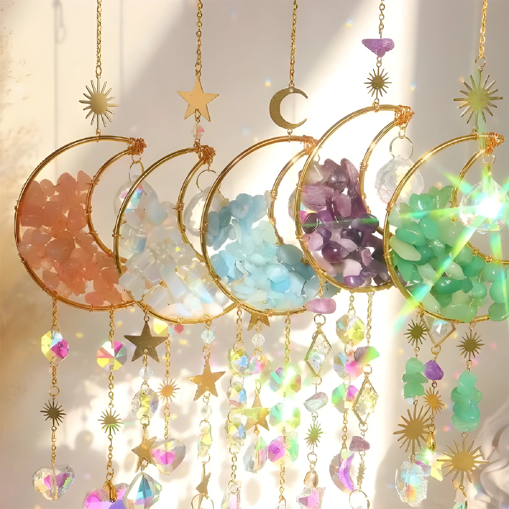 K9 crystal car hanging pendant with moon design in blue, green, pink, purple and white colour options