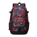 Blue classic nylon backpack with multiple compartments shown on a white background.