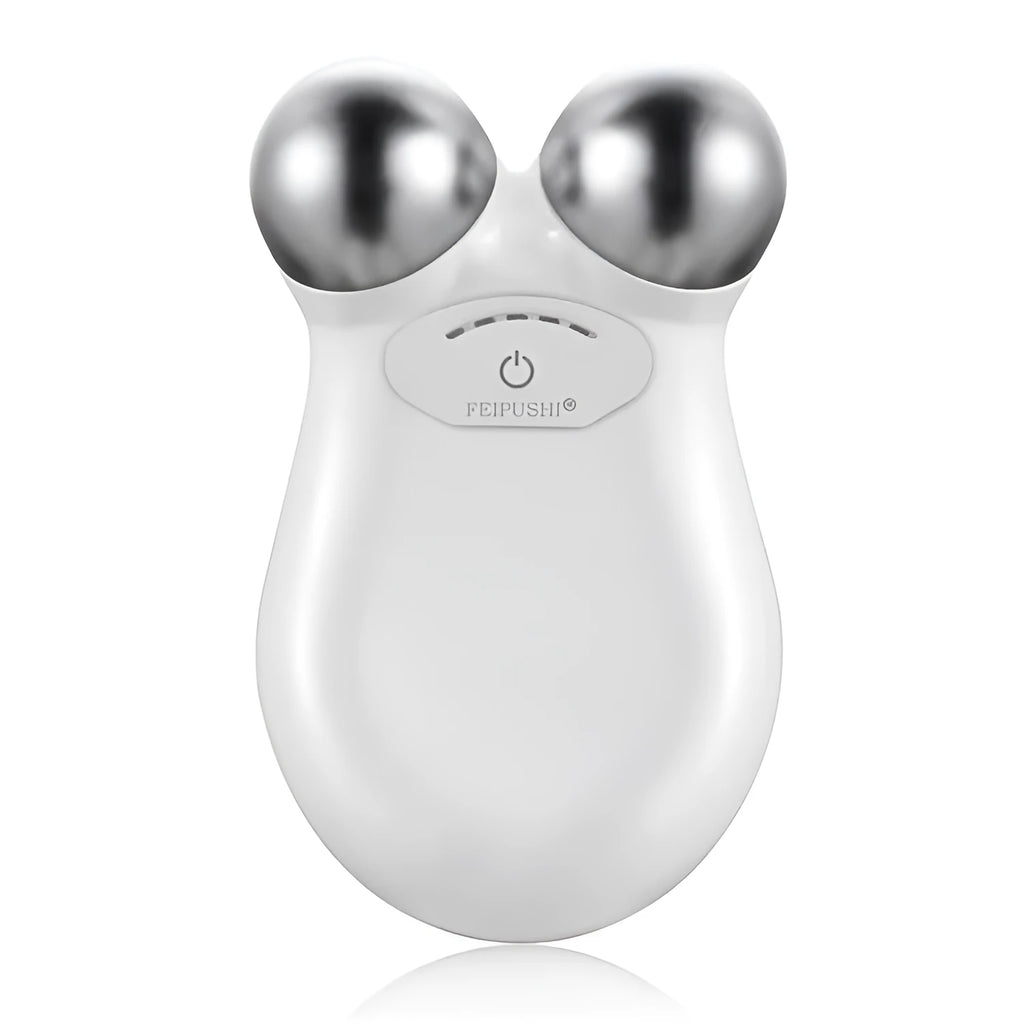 Pink and white micro current facial lifting device for skin firming, showing compact size.