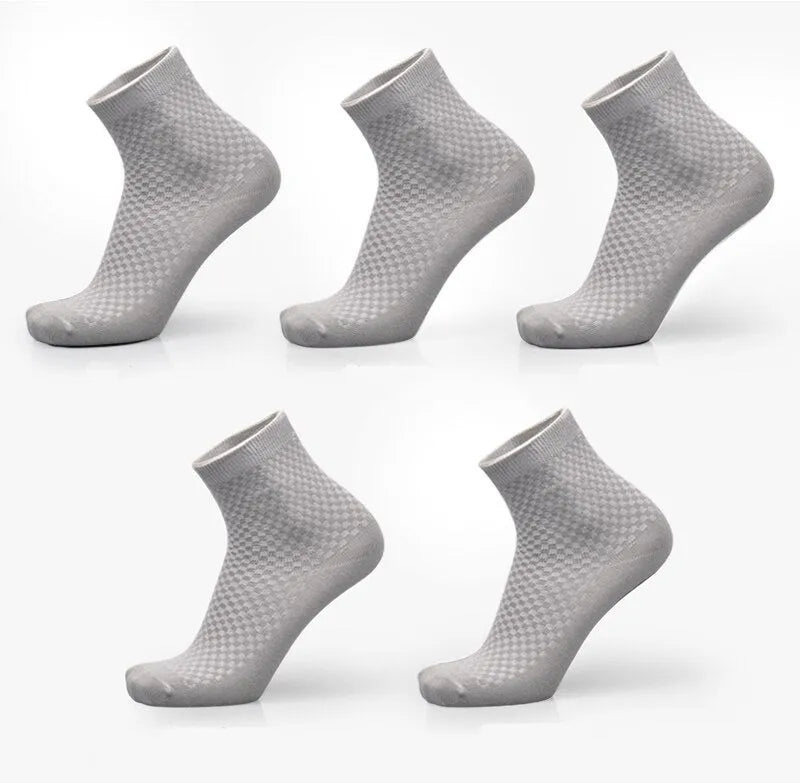 Men's bamboo fibre business socks showing small square pattern in five colour options