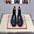 Men's black leather high-top business casual shoes with cowhide upper and leather sole