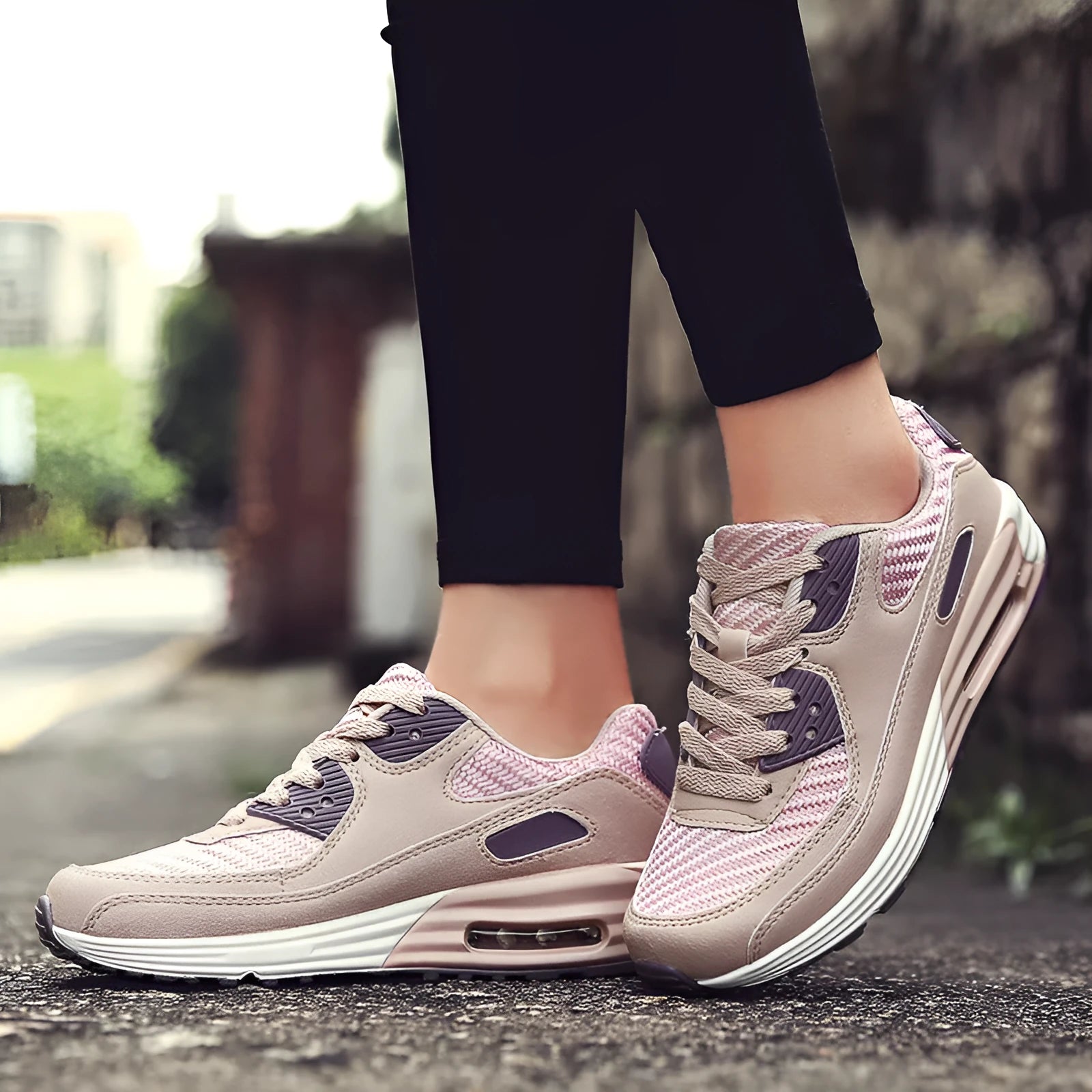Women's casual shoes with a 3.5cm heel in beige orange, grey, and pink purple colour options.