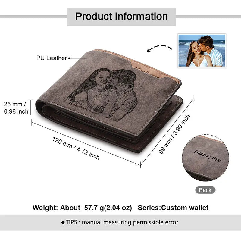 Coffee coloured engraved horizontal short PU wallet showing seven card slots.