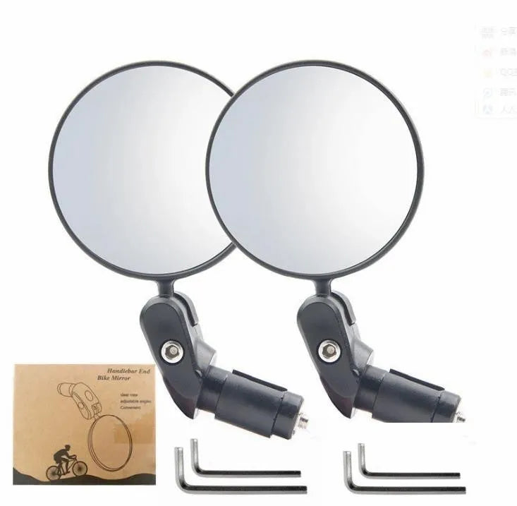 Black foldable convex rearview mirror showing 7cm diameter and rotating joint.