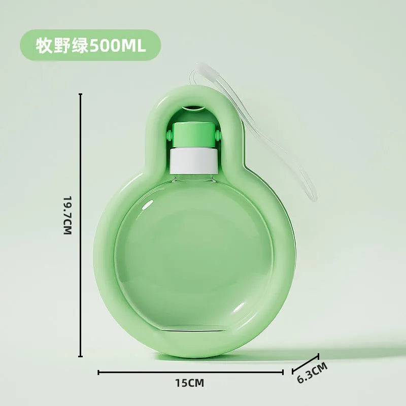 Portable 500ml dog water bottle folding cup in Camellia Yellow or Wood Leaf Green, PP and PET pet tableware