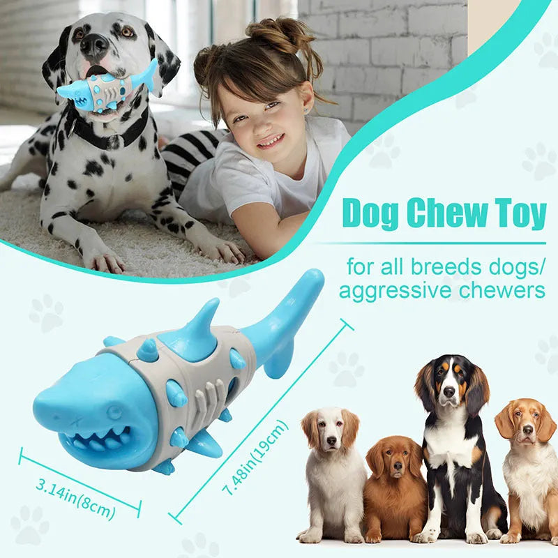 Shark-tooth textured dog teething toy in blue colour with bite-resistant material