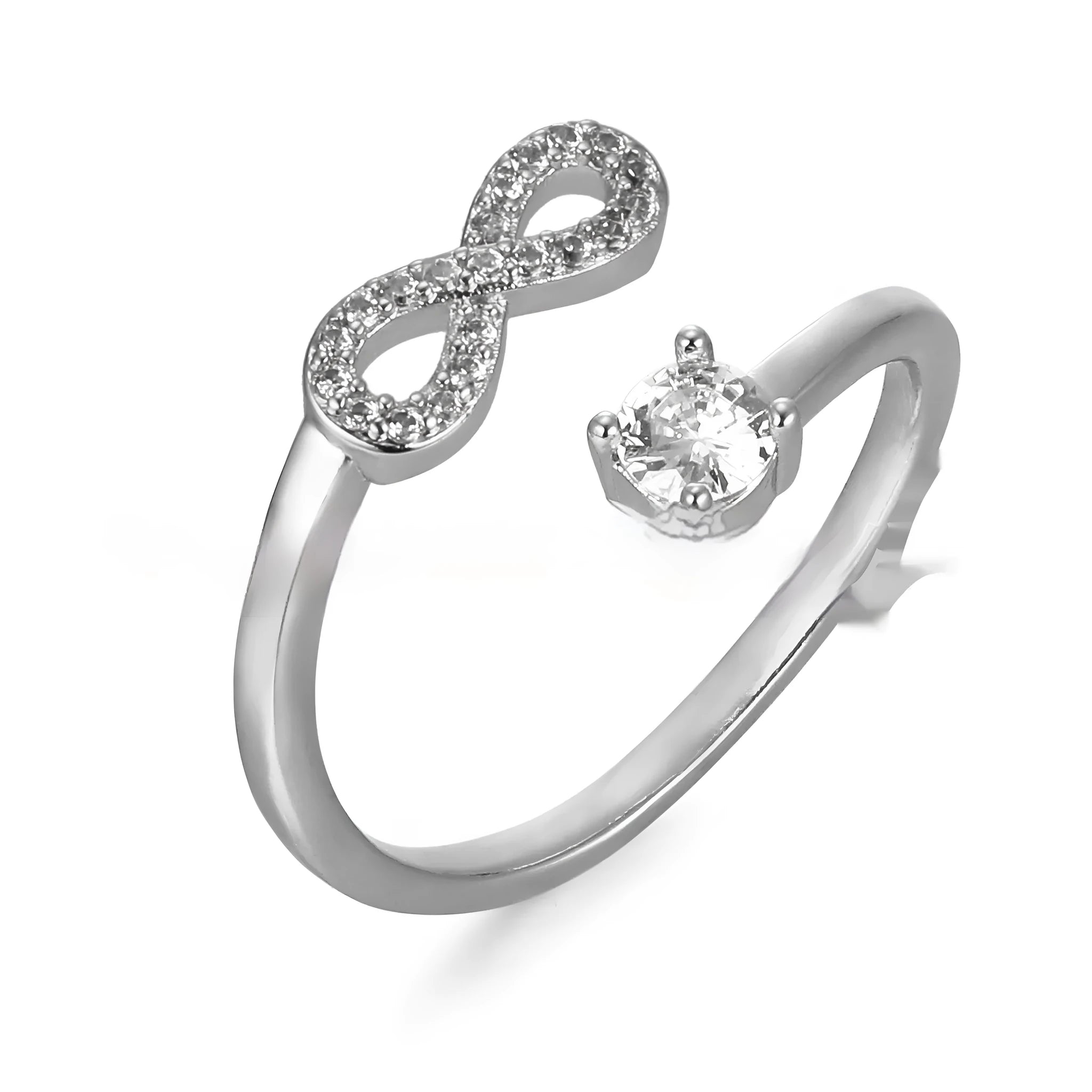 Open geometric metal ring with a centred zircon stone, displaying a personalised initial, in gold finish.