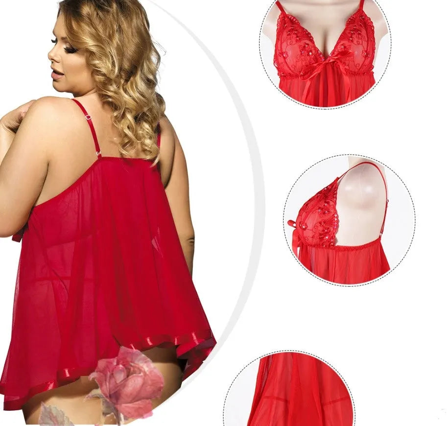 Women's seamless lace mesh sleepdress lingerie in purple, red, black, pink, and white colours