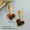 Women's tortoiseshell colour earrings with 18K gold plating, showing heart-shaped and floral geometric designs on a stainless steel base.