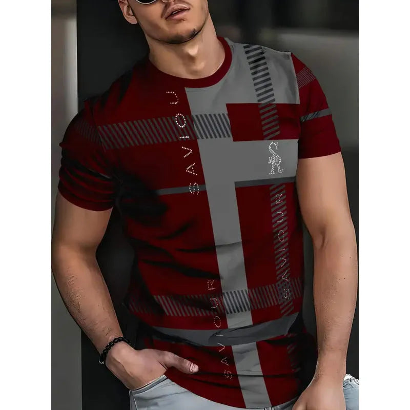 Men's loose fit digital 3D print short sleeve t-shirt in striped pattern