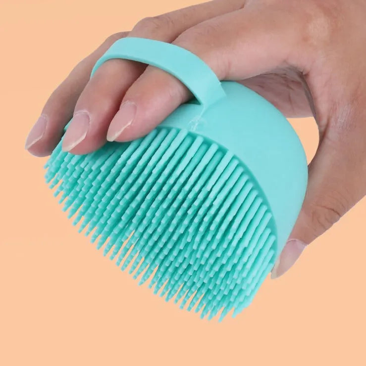 Silicone dog bath massage brush in blue, pink, and yellow colour options