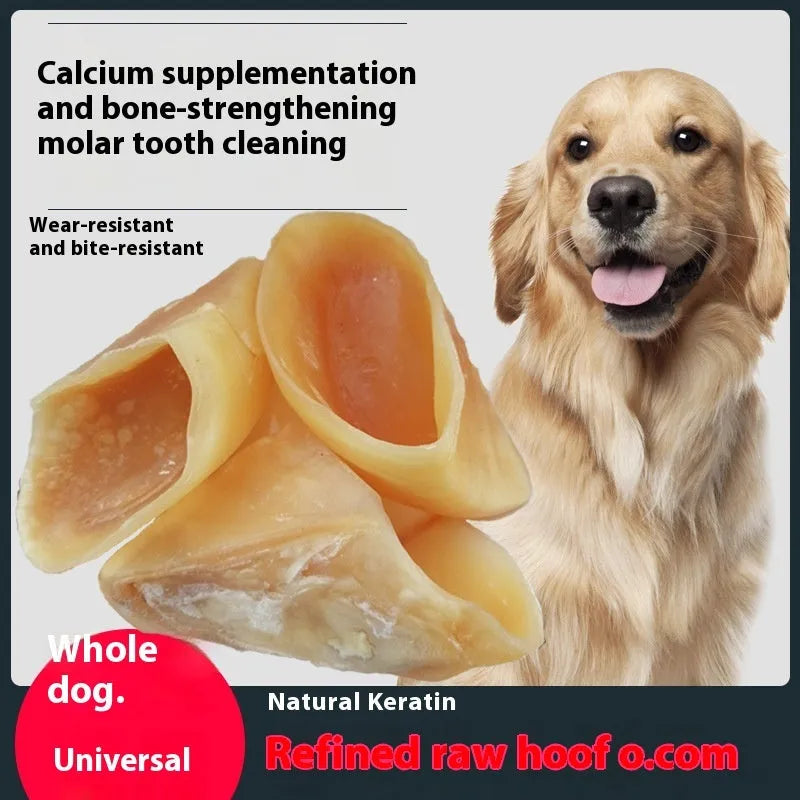 Natural cowhide hoof shell chew dog treat for small and large breeds.