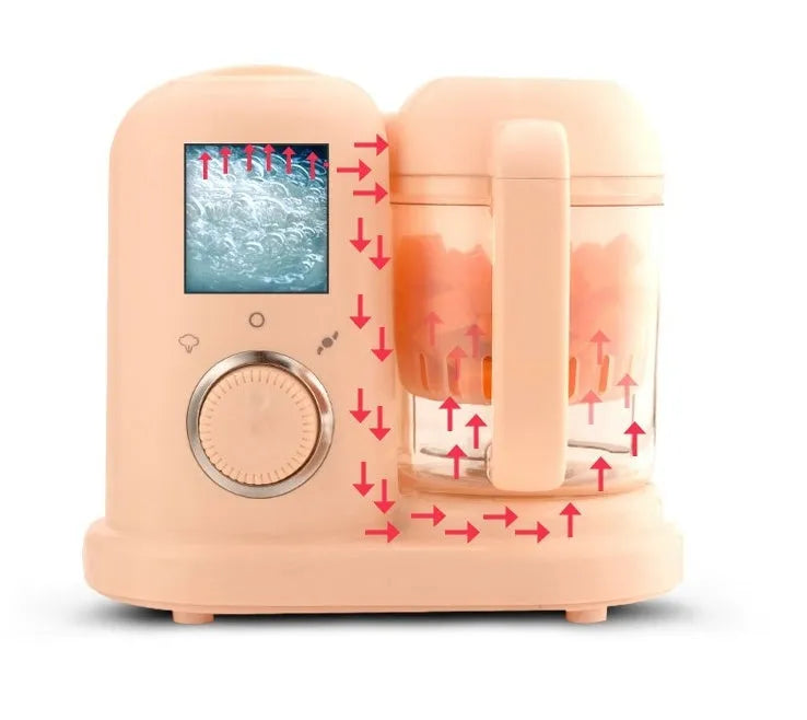Baby food processor steamer and blender with double mixing blades in green or pink