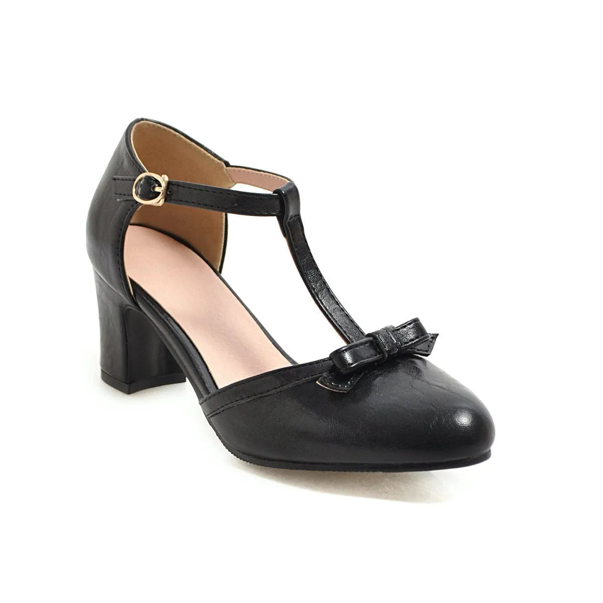 Women's chunky heel sandals with adjustable buckle strap and bow detail