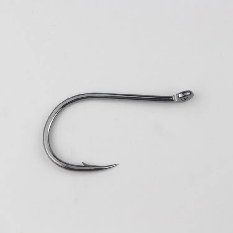 Bulk pack of barbed alloy carbon steel fishing hooks for rock and sea fishing in various sizes.
